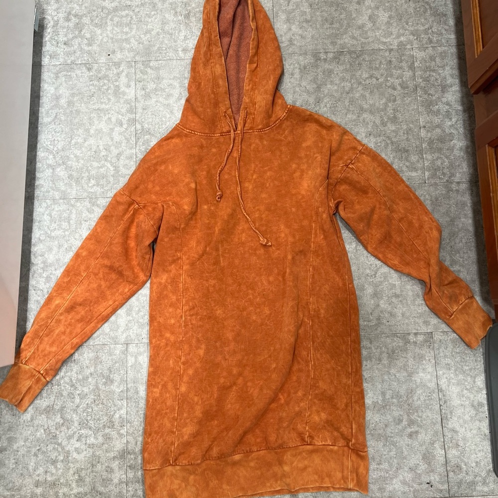 bp Women's Crewneck Hooded Dress in Rust Orange